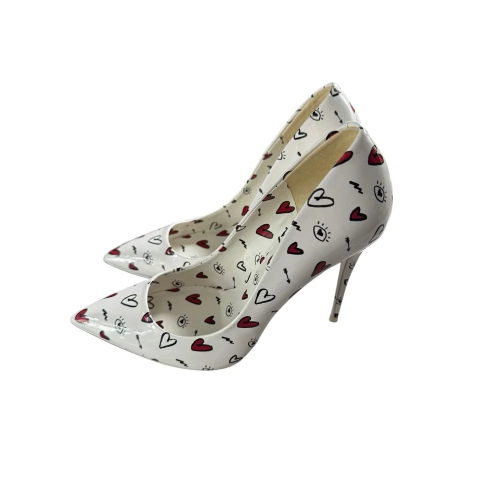 ALDO NEW Stessy 2.0 Stiletto Pump Heels White Valentines Hearts Love Size 7